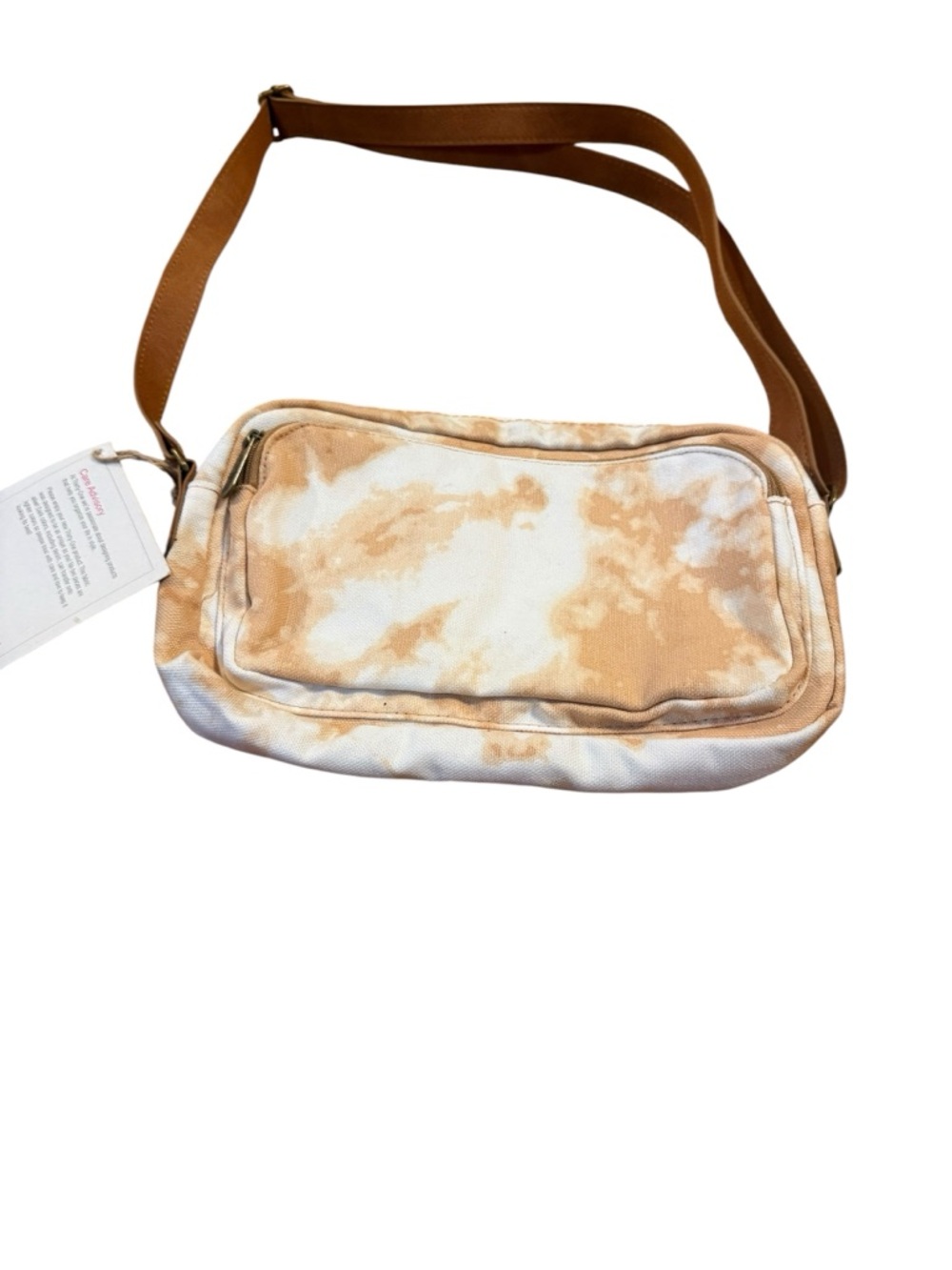 Thirty-one Neutral Beige Tie-Dye Canvas Crossbody Bag with Brown Strap NWT - Picture 2 of 7